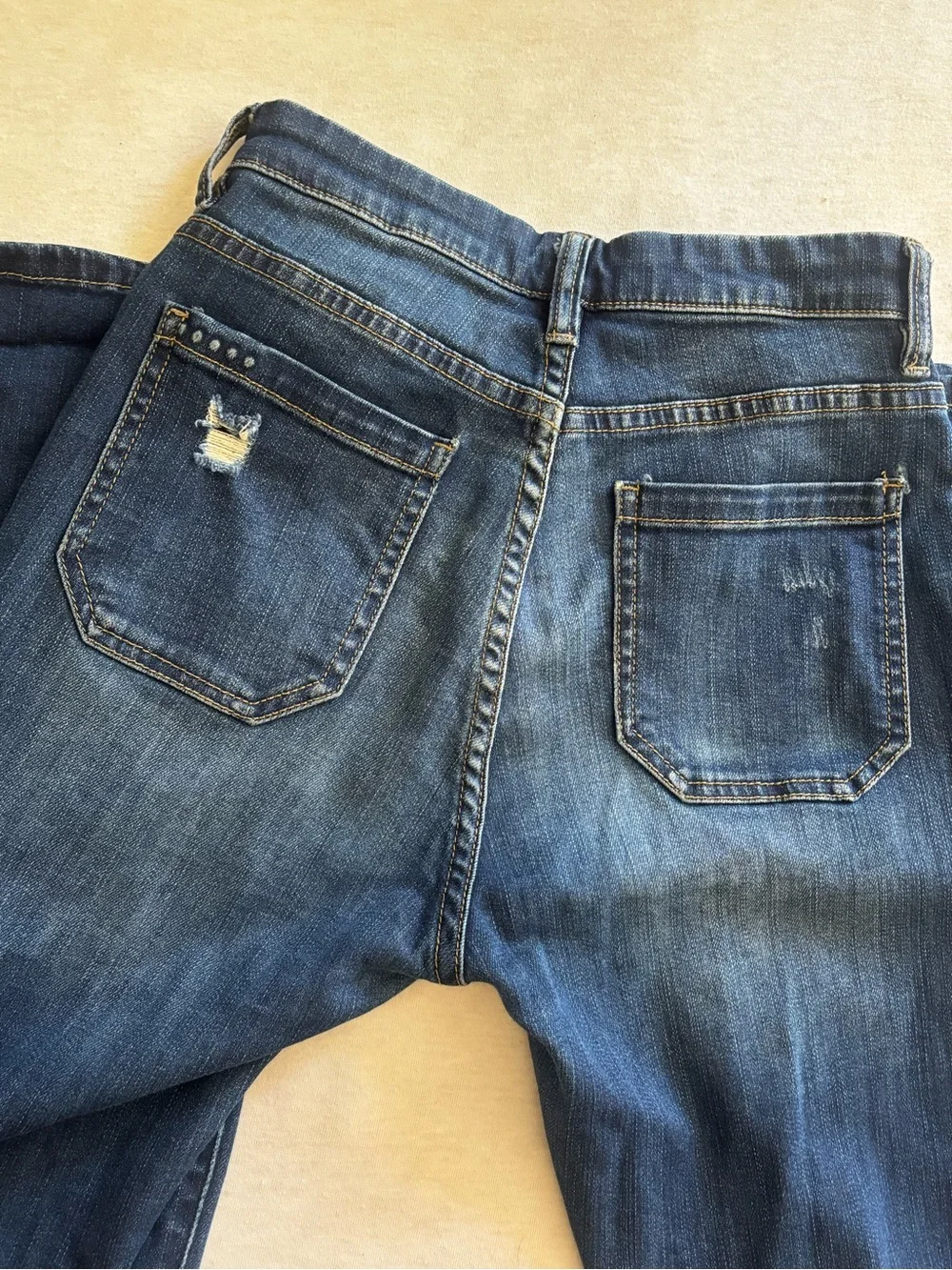 BLANKNYC Distressed Utility Flare Jeans - Medium/Dark Wash Carpenter Denim